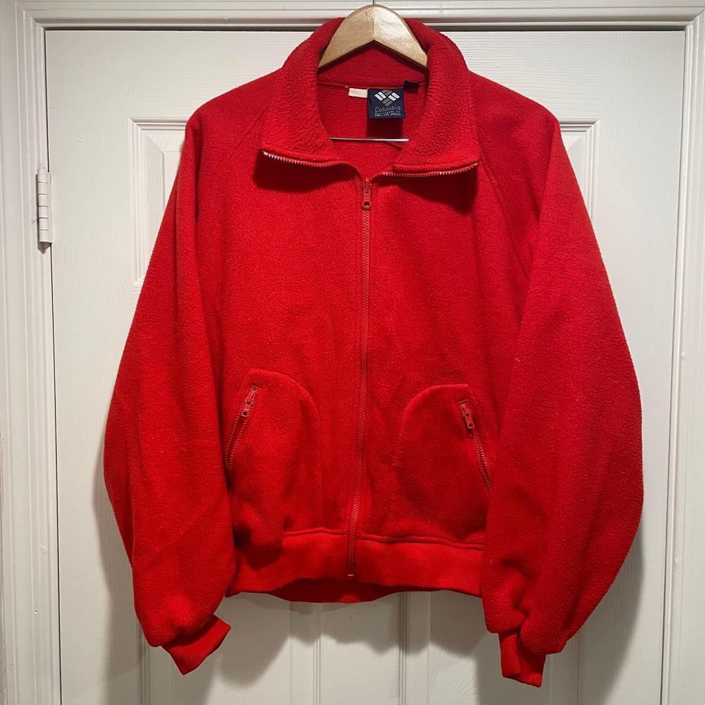 Columbia Mens Fleece Jacket XL Red Polyester Full Zip Vintage Bomber Style